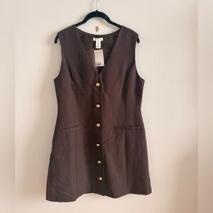 H&M Brown Sleeveless Button-Front Mini Dress